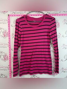 GAP long sleeve stretchy shirt Pink and Black Striped Long Sleeve Tee